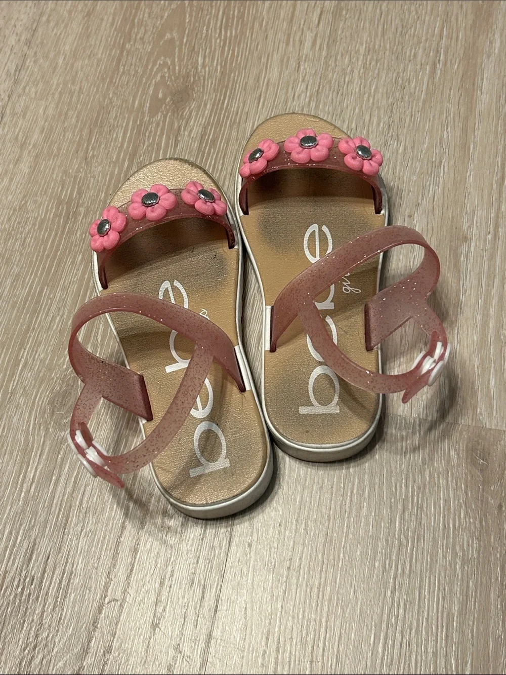Bebe Little Girls Pink Floral Strap Sandals Sz XL 11/12